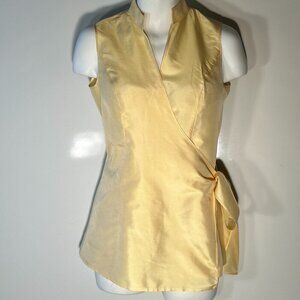 Casual Corner SZ6 Butter Yellow Silk Wrap Top Chic Old Money Quiet Luxury Capsul